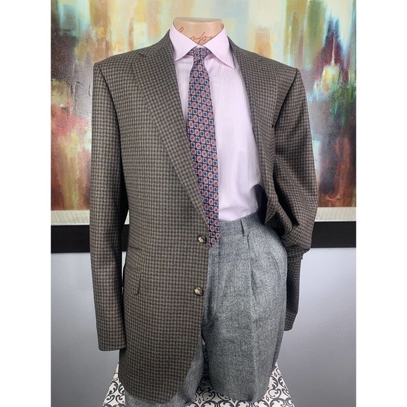 42L Bartorelli Napoli Minicheck‎ Olive Blazer - Suit Jacket - Picture 6 of 11